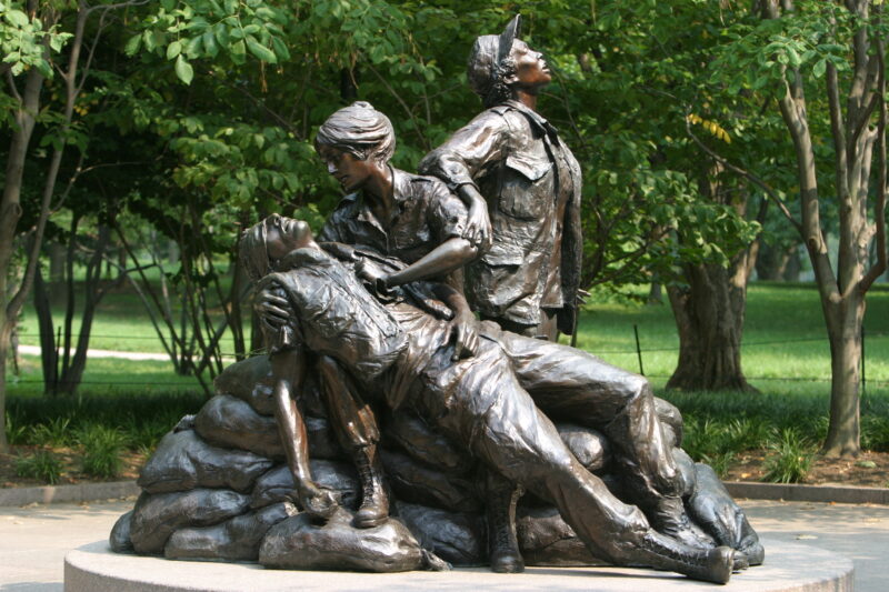 Sculptures at the Vietnam War Memorial in Washington, DC — United States, Washington, USA, District of Columbia, sculpture