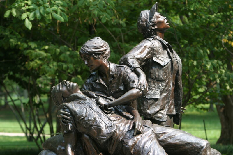 Sculptures at the Vietnam War Memorial in Washington, DC — United States, Washington, USA, District of Columbia, sculpture