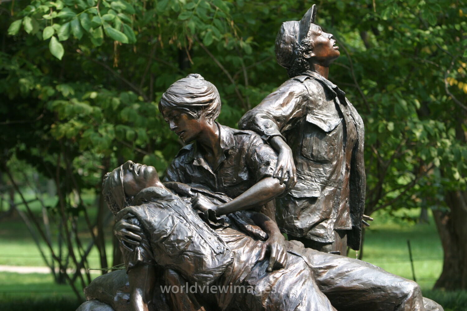 Sculptures at the Vietnam War Memorial in Washington, DC