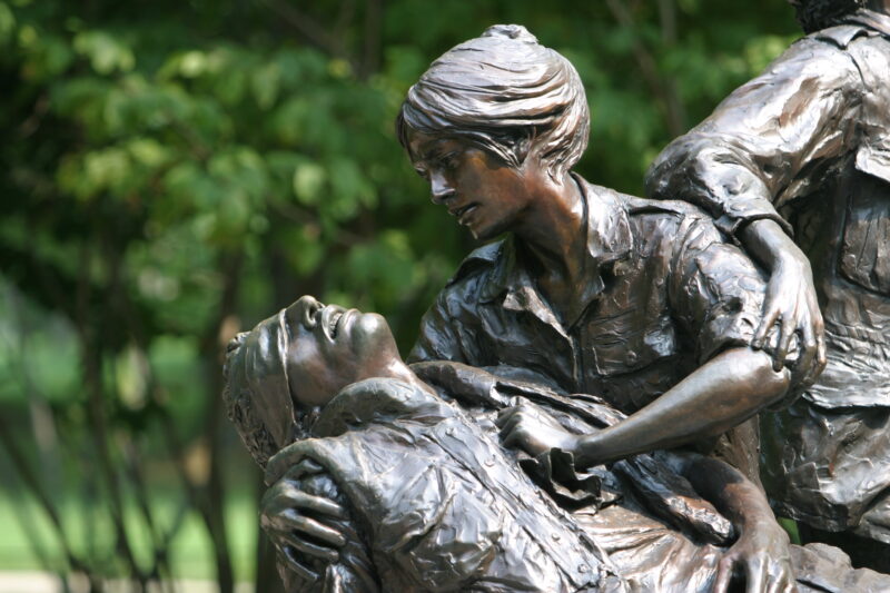 Sculptures at the Vietnam War Memorial in Washington, DC — United States, Washington, USA, District of Columbia, sculpture