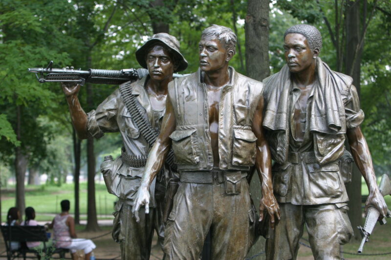 Sculptures at the Vietnam War Memorial in Washington, DC — United States, Washington, USA, District of Columbia, sculpture