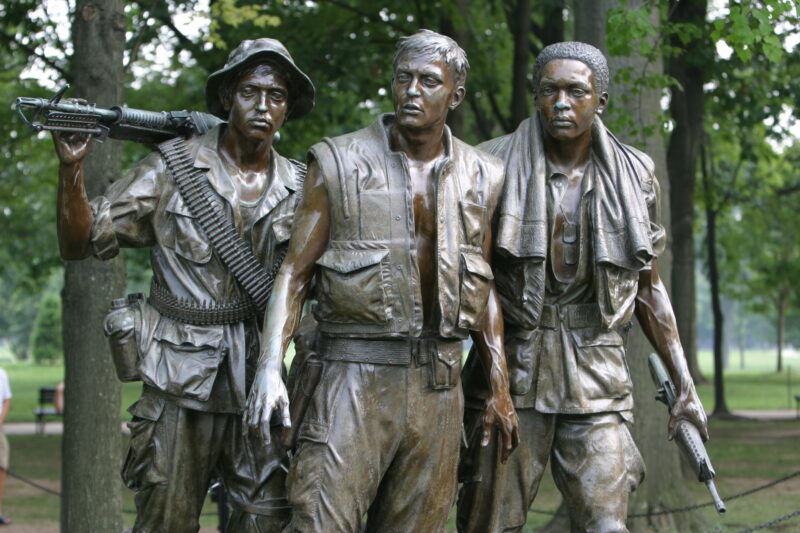 Sculptures at the Vietnam War Memorial in Washington, DC — United States, Washington, USA, District of Columbia, sculpture