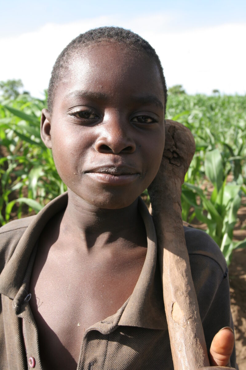 Boy in Malawi — Stock Images of People in Laos: Boy with hoe over his sholder — Malawi, Africa, faces, boy, boys