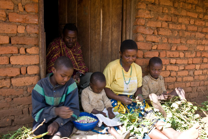 Shelling Beans — Family in rural Tanzania work together to shell the beans they have just harvested from their garden. — ADRA, Africa, Development, Poverty, ...