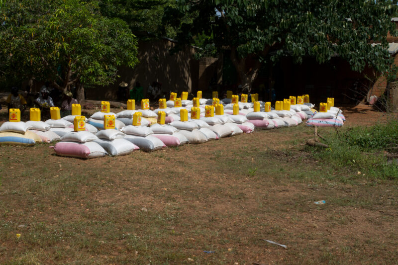 Food Distribution — Sacks of food stand ready for emergency distribution in Burkina Faso, Africa — Africa, West Africa, Burkina Faso, poor, poverty