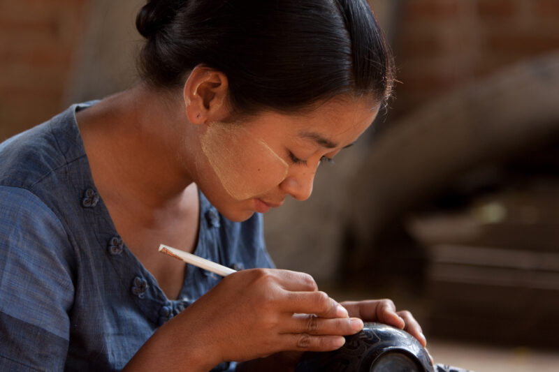 Myanmar — Working in a craft production center in Bagan, making souvenirs for tourists. — Burma, Myanmar, crafts, tourism, work