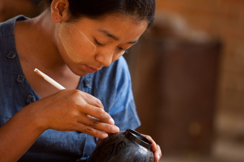 Myanmar — Working in a craft production center in Bagan, making souvenirs for tourists. — Burma, Myanmar, crafts, tourism, work