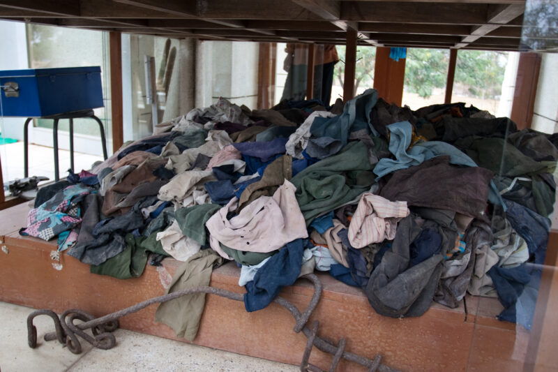 Killing Fields Museum in Cambodia — Clothing of people who were murdered during the genocide in Cambodia, on display at the Killing Fields Museum near Phnom ...
