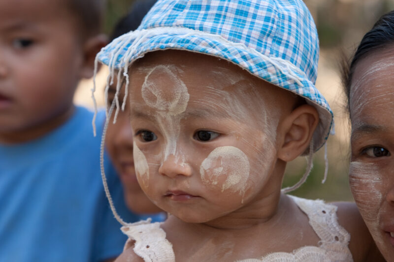 Baby in Burma — Closeup of baby in Myanmar with Tanaka on face — ADRA, Burma, Myanmar, baby, babies