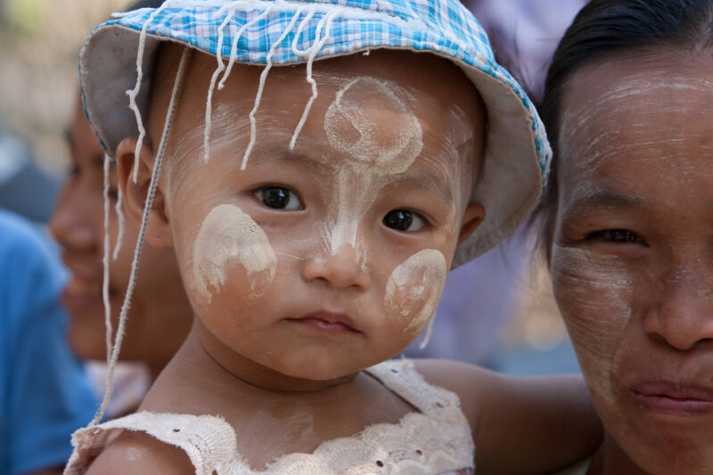 Baby in Burma — Closeup of baby in Myanmar with Tanaka on face — ADRA, Burma, Myanmar, baby, babies