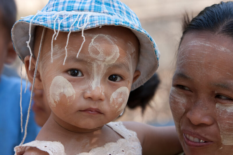 Baby in Burma — Closeup of baby in Myanmar with Tanaka on face — ADRA, Burma, Myanmar, baby, babies