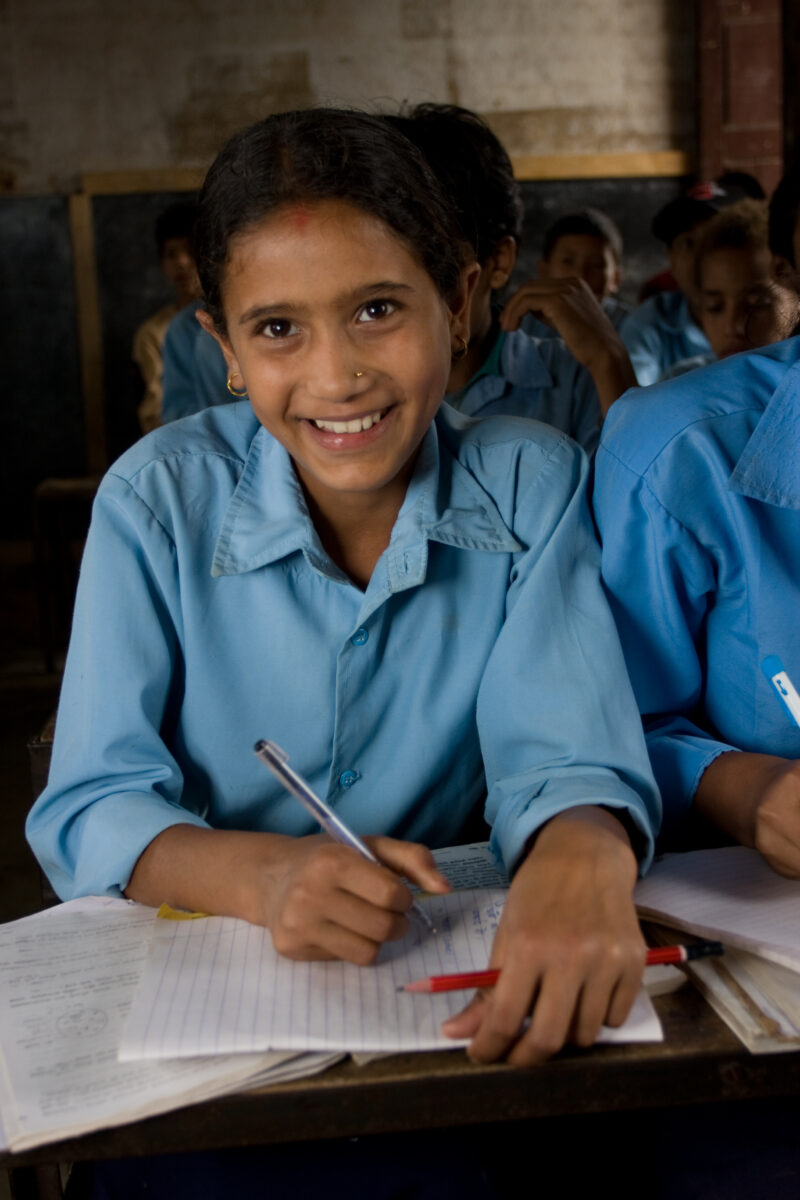 Girl in School in Nepal — Children attend school in rural Nepal, thanks to a sponsorship program run by ADRA — Nepal, students, children, elementary, school