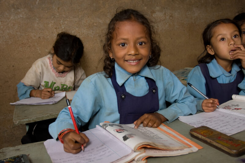 Student in Nepal School — Children attend school in rural Nepal, thanks to a sponsorship program run by ADRA — Nepal, students, children, elementary, school