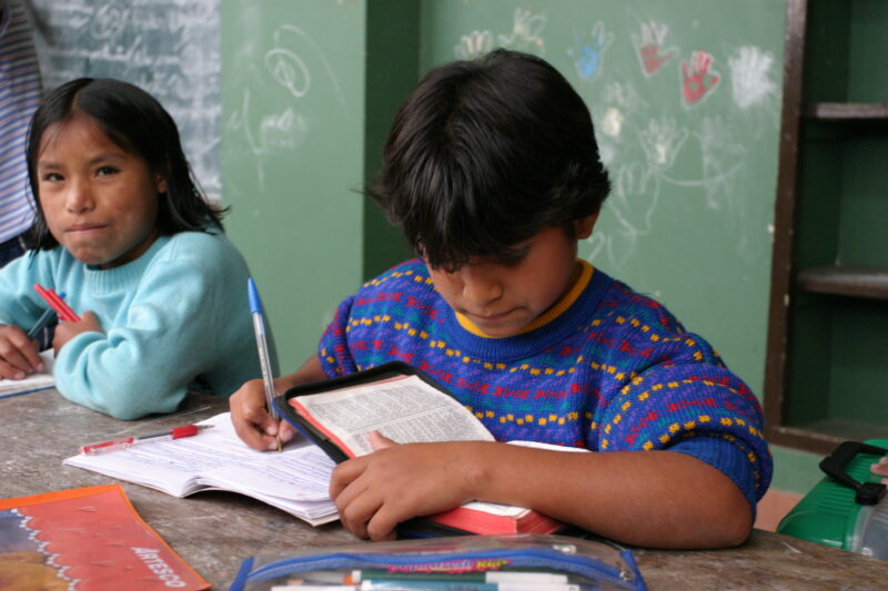 Students in Peru — Boy in a Adventist school in Peru, works on an assignment in Bible class. — ADRA, Peru, School, child, children