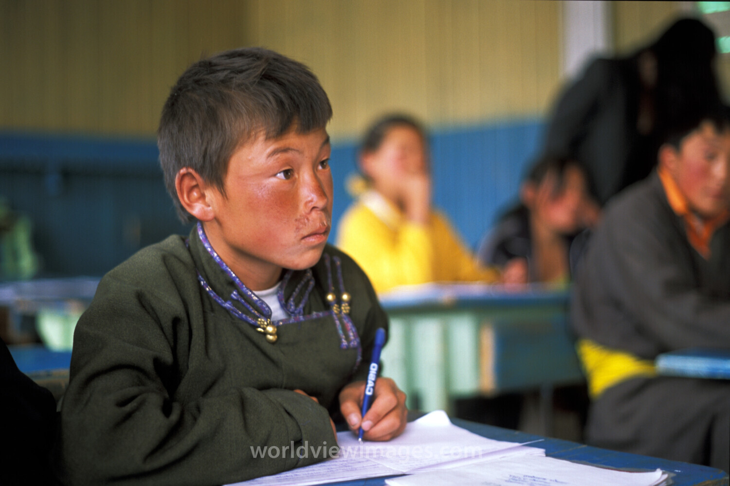 Boy in School in Mongolia