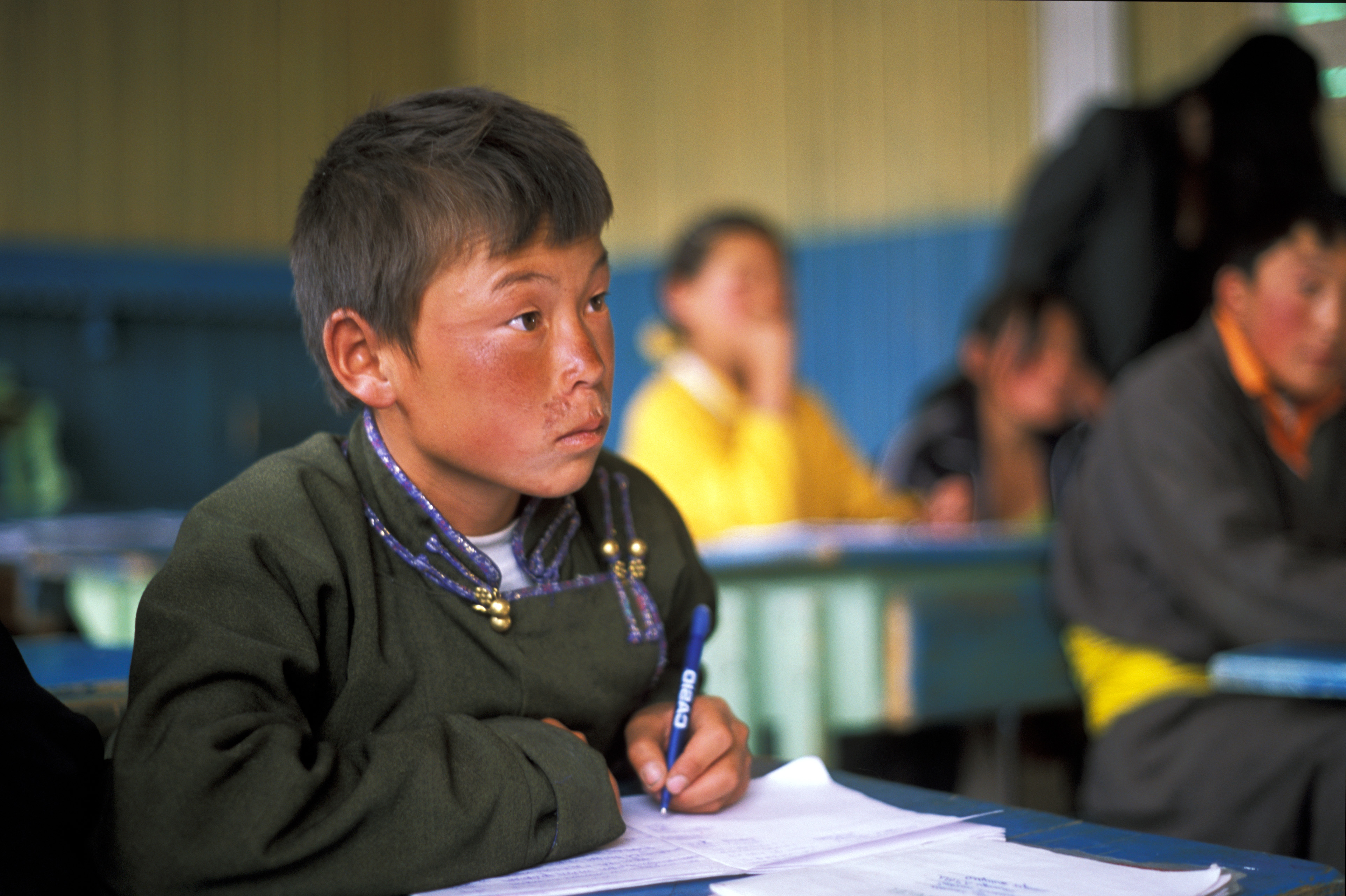 Boy in School in Mongolia