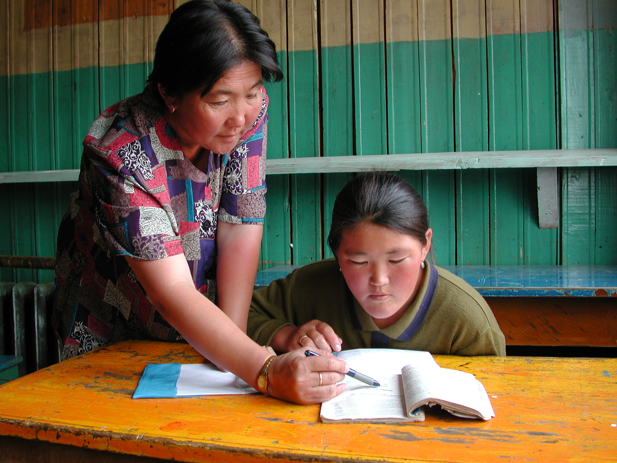 Teacher and Girl In School in Mongolia