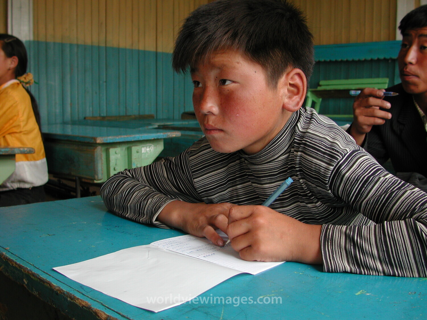 Boy in School in Mongolia