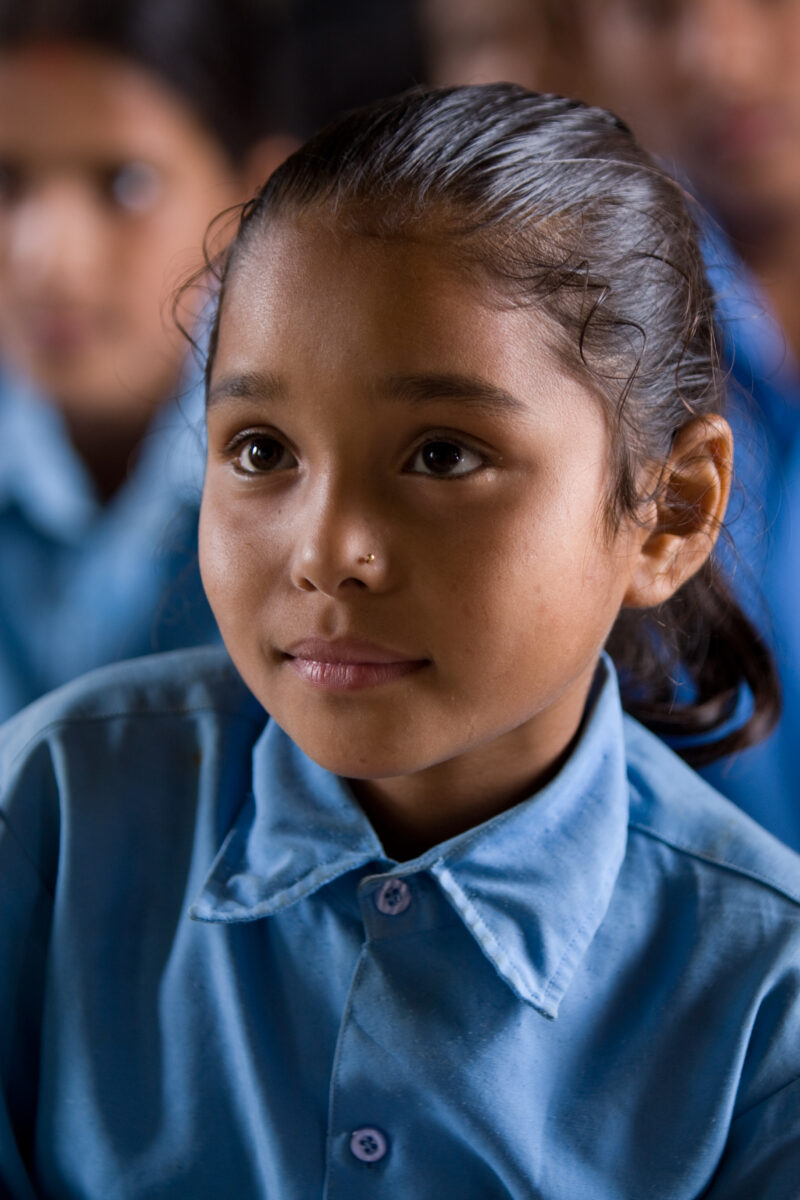 Girl in School in Nepal — Children attend school in rural Nepal, thanks to a sponsorship program run by ADRA — Nepal, students, children, elementary, school