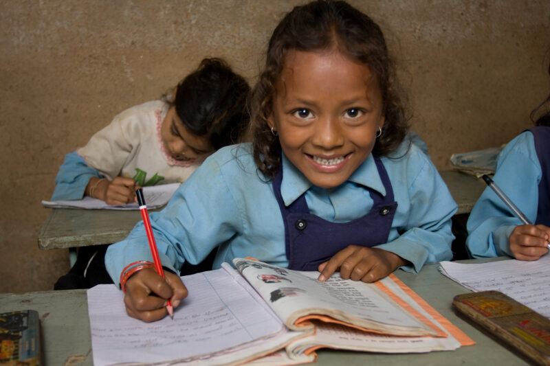 Student in Nepal School — Children attend school in rural Nepal, thanks to a sponsorship program run by ADRA — Nepal, students, children, elementary, school