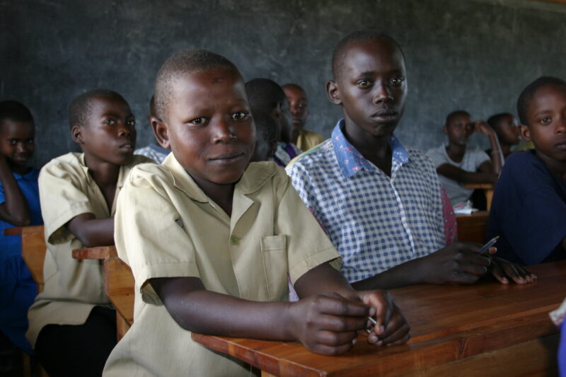 Boy in School in Rwanda — Students of refugees, returning to Rwanda after the genocide, attend schools built in a development program sponsored by ADRA and t...