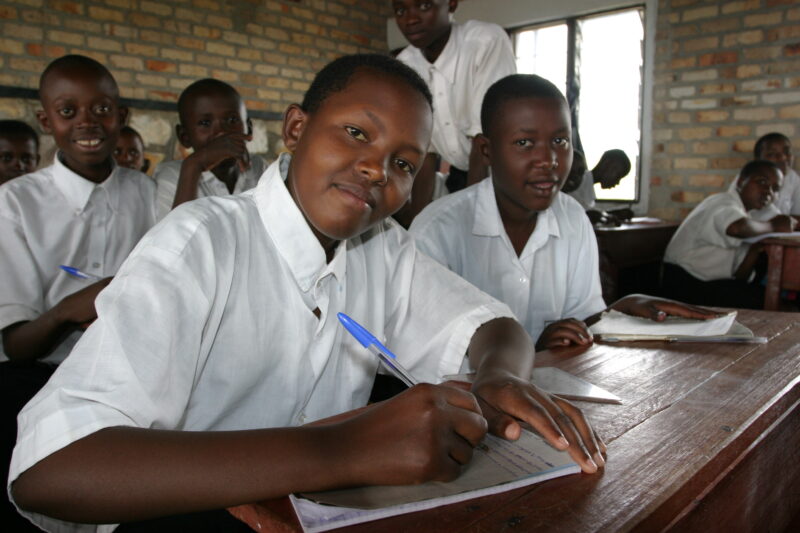 Boy in School in Rwanda — Students of refugees, returning to Rwanda after the genocide, attend schools built in a development program sponsored by ADRA and t...