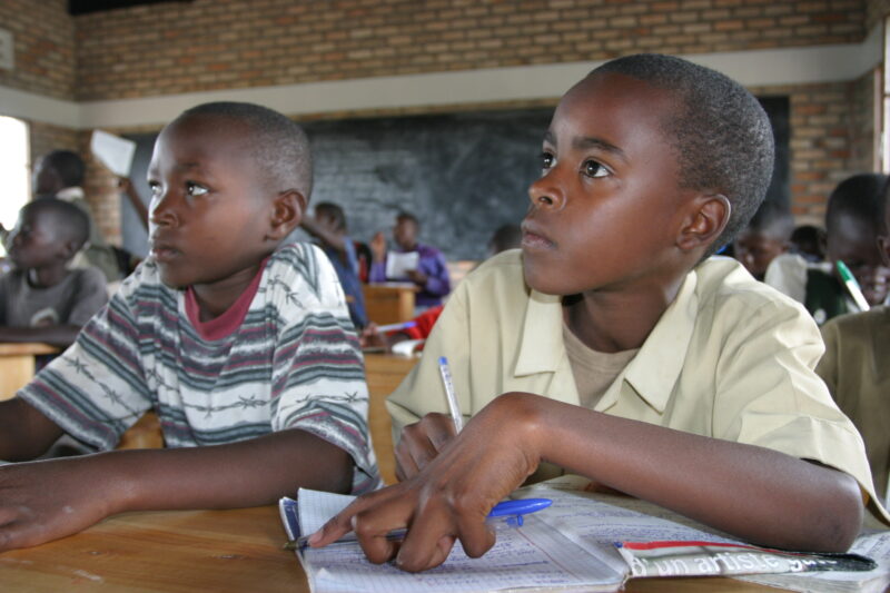 Students in School in Rwanda — Students of refugees, returning to Rwanda after the genocide, attend schools built in a development program sponsored by ADRA ...
