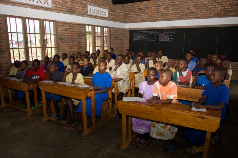 Classroom in Rwanda — Students of refugees, returning to Rwanda after the genocide, attend schools built in a development program sponsored by ADRA and the C...