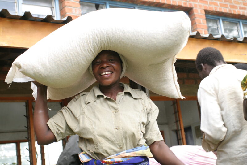 Emergency Food Distribution in Malawi — A woman in Malawi puts a sack of maize on her head to walk the three kelometers to her home. — Emergency, Disaster, f...