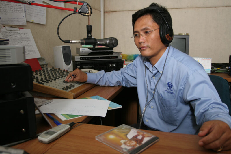 Health Training over Radio in Cambodia — ADRA worker does a call in program, taking questions from people on health issues in Cambodia — Cambodia, ADRA healt...