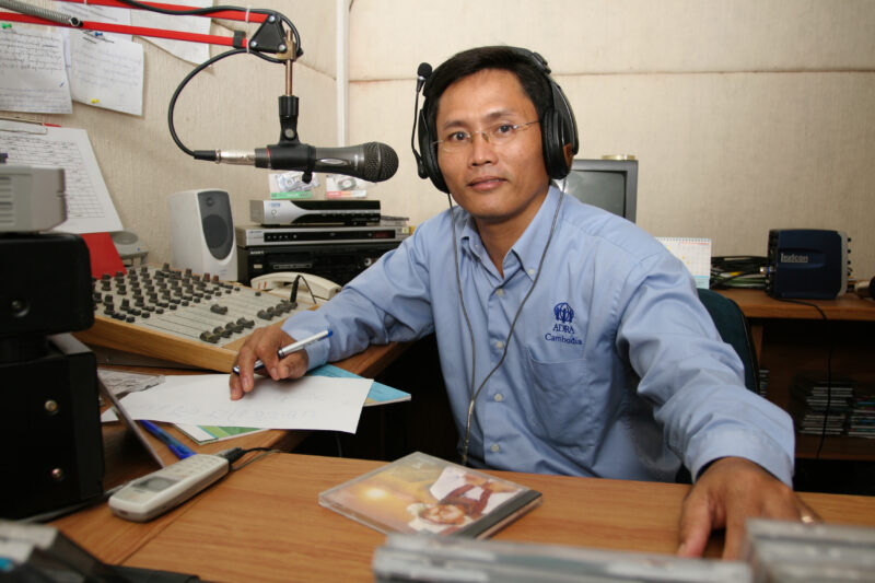 Health Training over Radio in Cambodia — ADRA worker does a call in program, taking questions from people on health issues in Cambodia — Cambodia, ADRA healt...