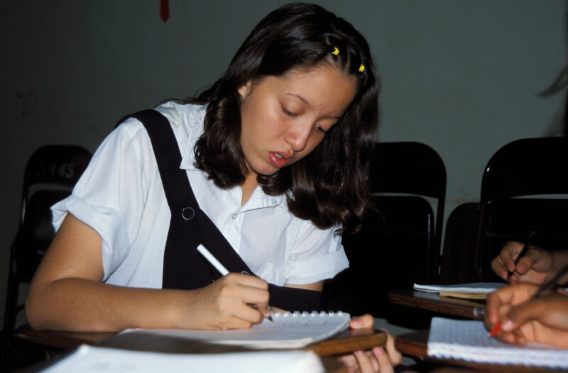 Girla at School in Mexico — Girls work on a project at an Adventist School in Mexico — Mexico, students, girl, school, classroom