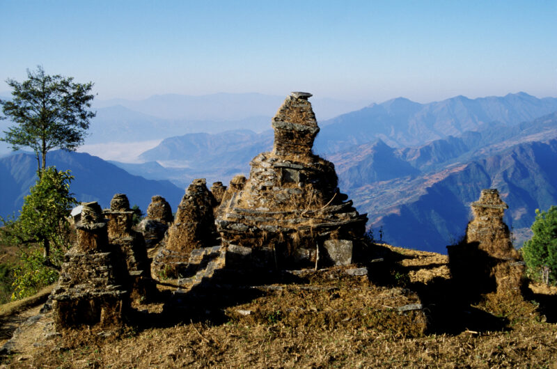 Hindu Shrine at the top of a Mountain in Nepal — High on a mountainside in Nepal, repains of old places of worship — Nepal, religious, religion, hindu, Buddhist