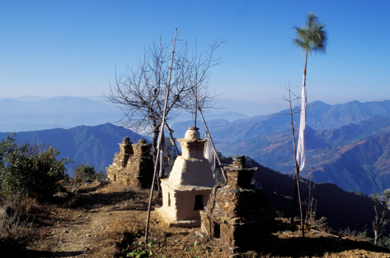 Hindu Shrine at the top of a Mountain in Nepal — High on a mountainside in Nepal, repains of old places of worship — Nepal, religious, religion, hindu, Buddhist
