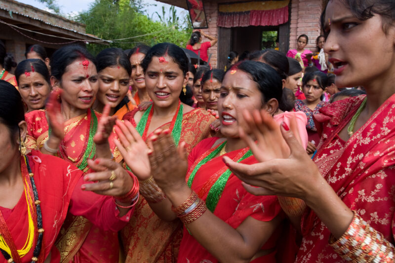 Women Celebrate Festaval in Nepal — Hindu women dance and sing at a festaval in rural Nepal — Nepal, woman, women, Hindu, celebration