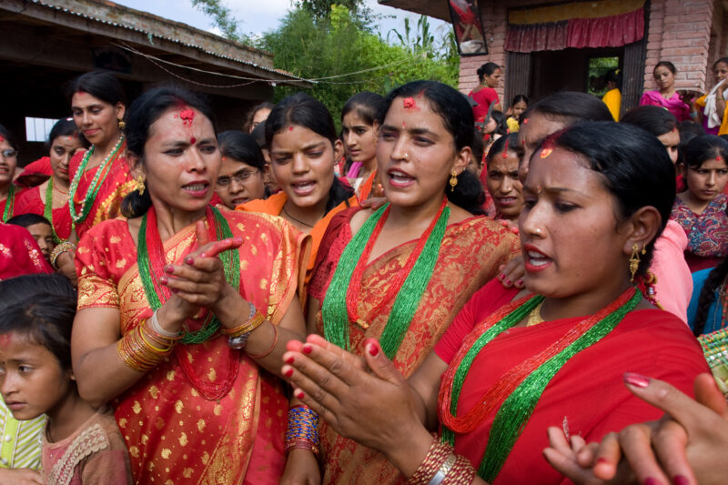 Women Celebrate Festaval in Nepal — Hindu women dance and sing at a festaval in rural Nepal — Nepal, woman, women, Hindu, celebration