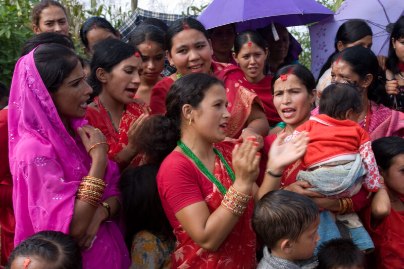 Women Celebrate Festaval in Nepal — Hindu women dance and sing at a festaval in rural Nepal — Nepal, woman, women, Hindu, celebration