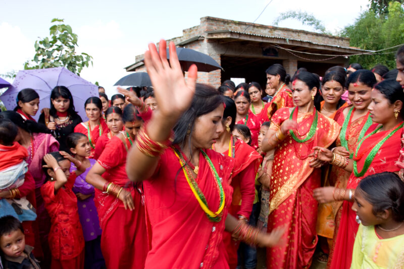 Women Celebrate Festaval in Nepal — Hindu women dance and sing at a festaval in rural Nepal — Nepal, woman, women, Hindu, celebration