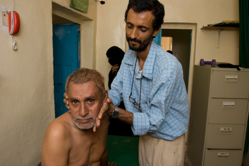 Disabled in Yemen — Man with disability in Yemen gets treatments at a ADRA sponsored clinic in Yemen — Yemen, man, men, disability, Disabilties