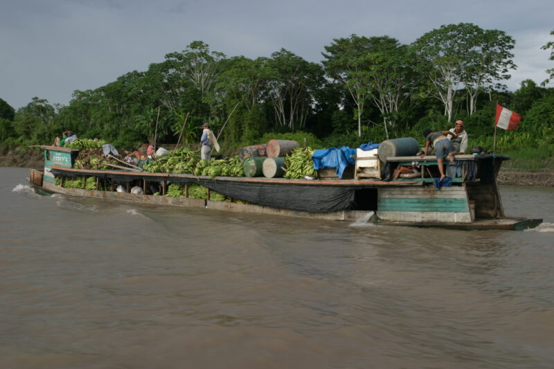 Banana Boat in Peru — Stock Image of a boat full of Bananas on the Ucayali River — Peru, Ucayali River, boat, shipping, bananas