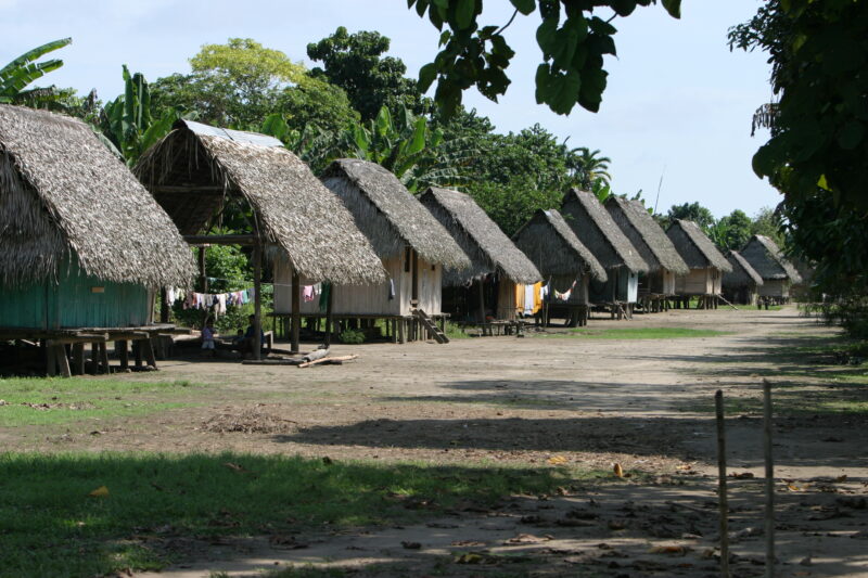 Typical Housing in Shipibo Villages in Peru — Stock image of Typical Housing in Shipibo Villages in the Pucallpa region of Peru — Peru, housing, houses, Ethn...