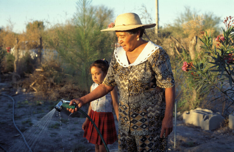 Water for Garden in Mexico — Water from a bore hole in a desert community in Mexico, allows people to grow gardens with irrigation. — Mexico, water, irrigati...