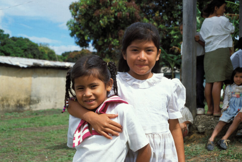 Children in Guyana — Young Amerindian students outside their school in rural Guyana — Guyana, Indigenous, Amerindian, ethnic