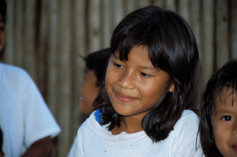 Children in Guyana — Young Amerindian students outside their school in rural Guyana — Guyana, Indigenous, Amerindian, ethnic