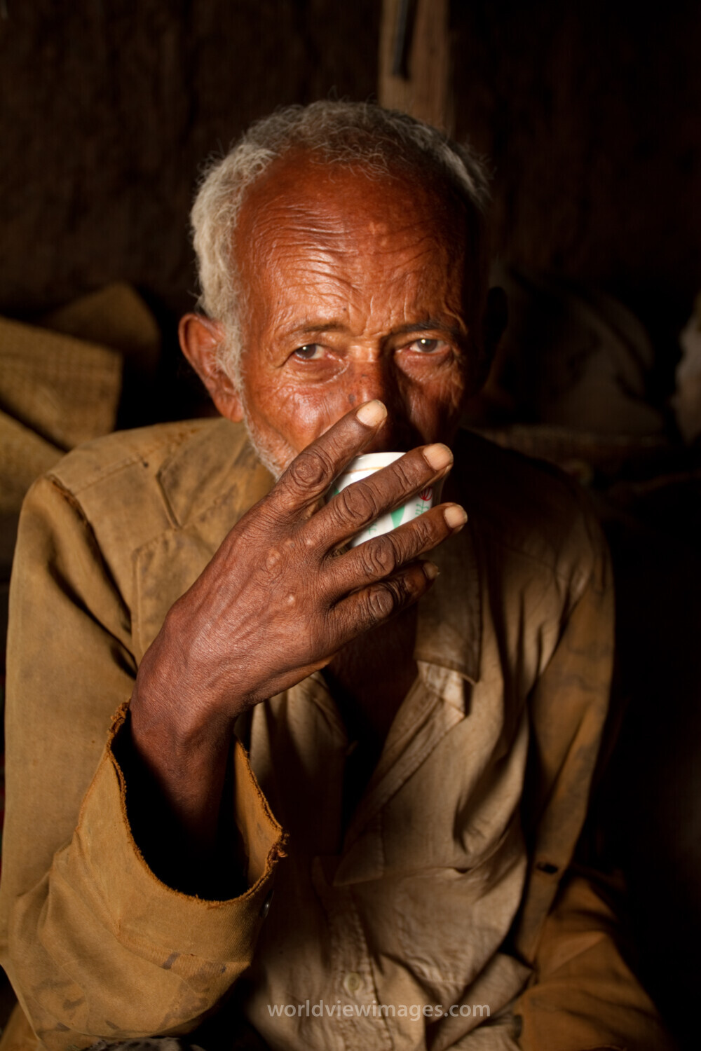 Man Sips Coffee in Ethiopia