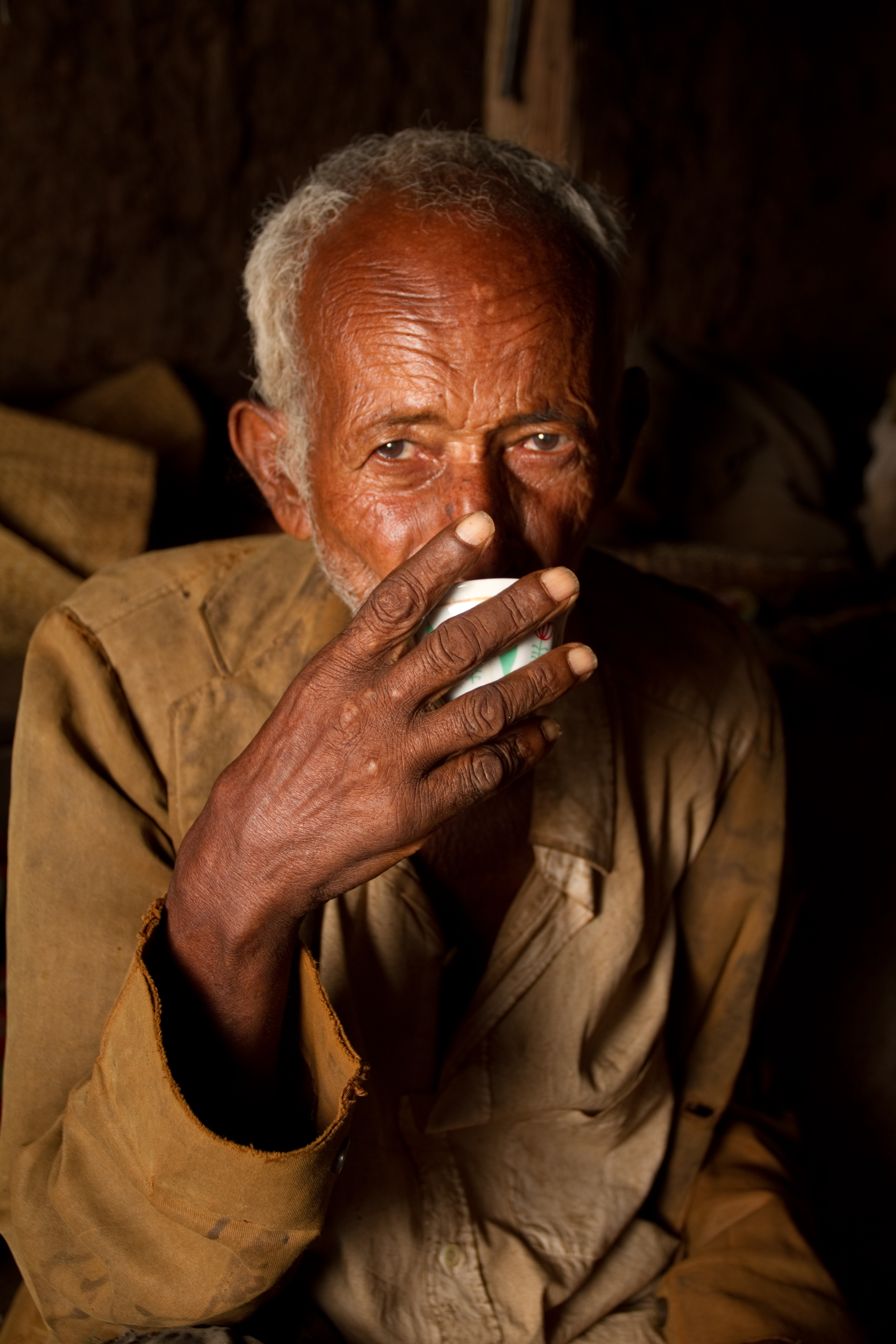 Man Sips Coffee in Ethiopia