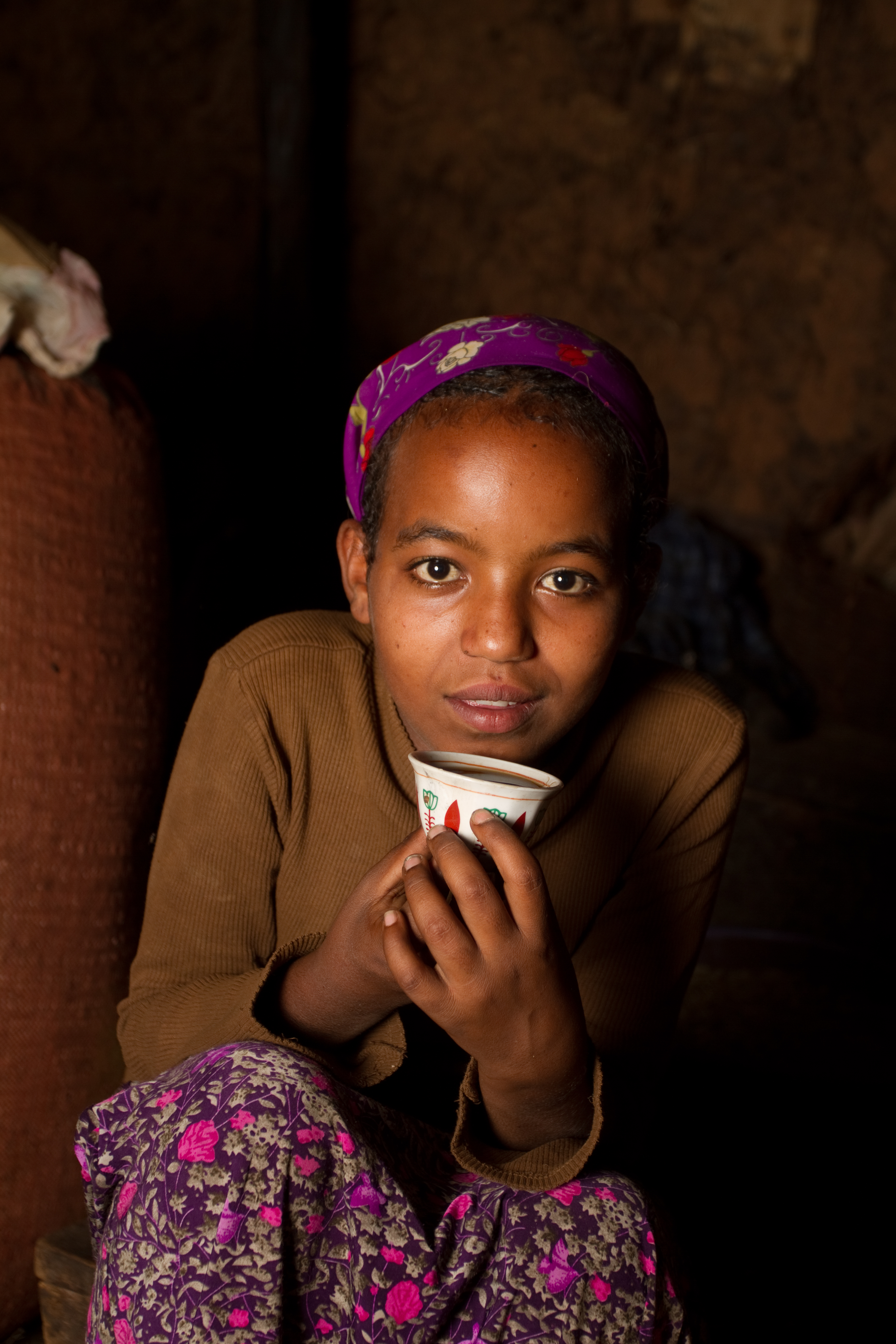 Girl with Coffee Cup in Ethiopia