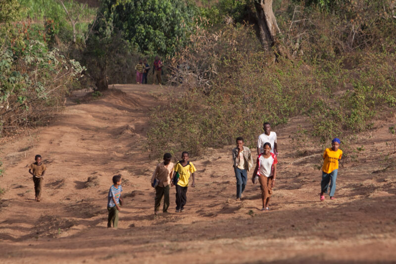 Walking to School in Ethiopia — Children in a poor village in Ethiopia, walk to their new school, provided by ADRA. — Ethiopia, Africa, African, Africans, Et...