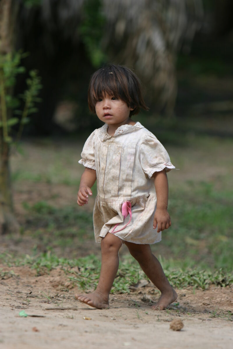 Amerindian Girl in Peru — Amerindian girls of the Shipibo group, living in the jungles of Peru, along the Ucayali River. — Peru, Poverty, Shipibo Indians, Uc...