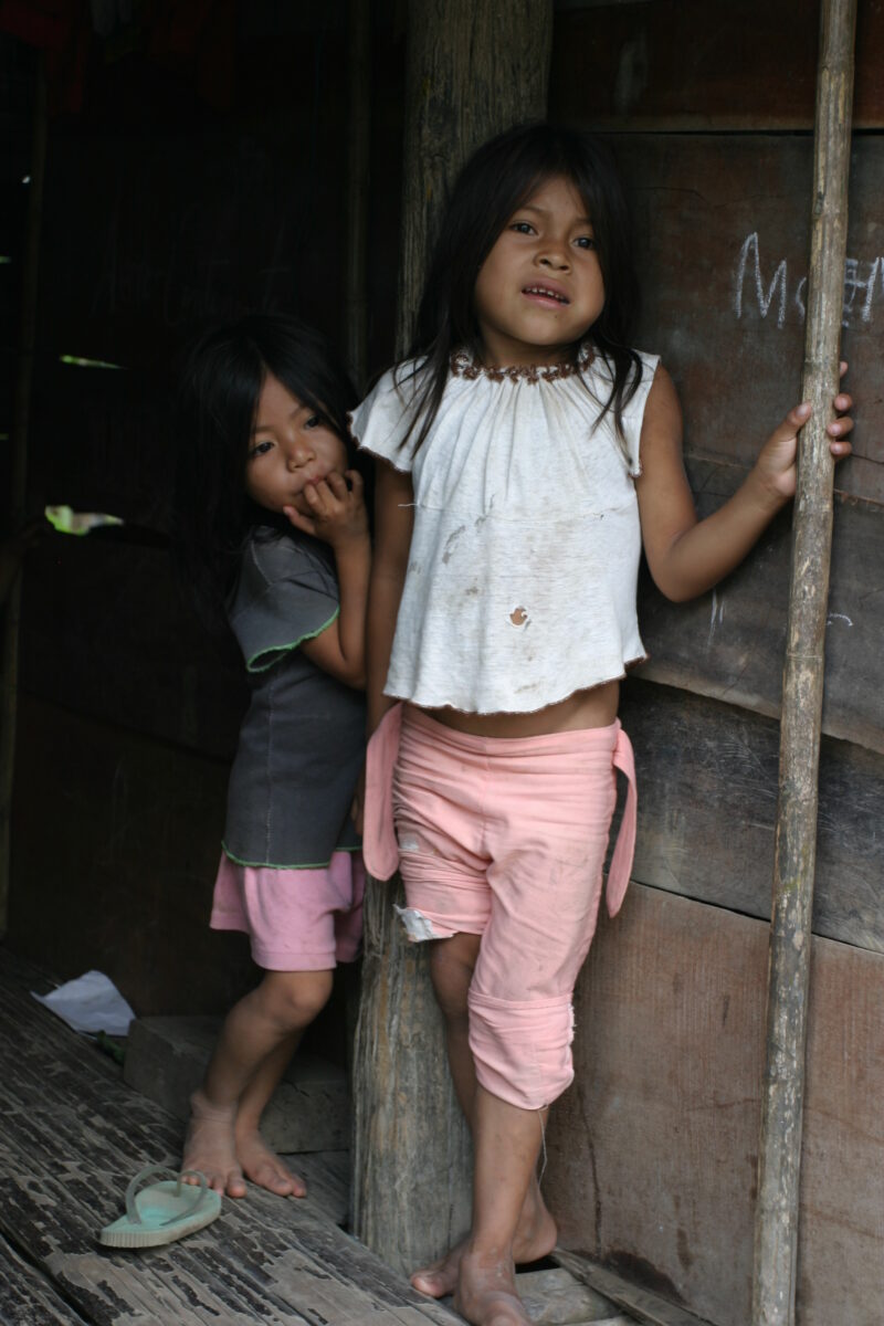 Amerindian Girl in Peru — Amerindian girls of the Shipibo group, living in the jungles of Peru, along the Ucayali River. — Peru, Poverty, Shipibo Indians, Uc...